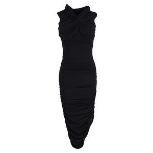 Khaite Spence Midi Draped Dress in Black Cotton